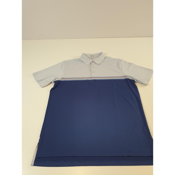 Peter Millar Polo Shirt Blue Summer Comfort Striped Golf Performance Men's L - Picture 1 of 11